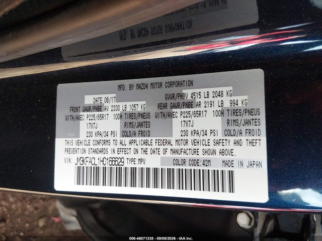 Продажа на аукционе авто 2017 Mazda Cx-5 Touring, vin: JM3KFACL1H0166629, номер лота: 46071338