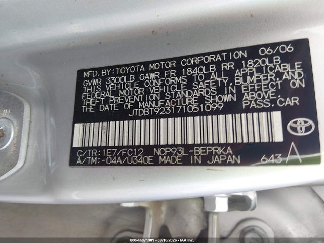 Продаж на аукціоні авто 2007 Toyota Yaris, vin: JTDBT923171051099, номер лоту: 46071389
