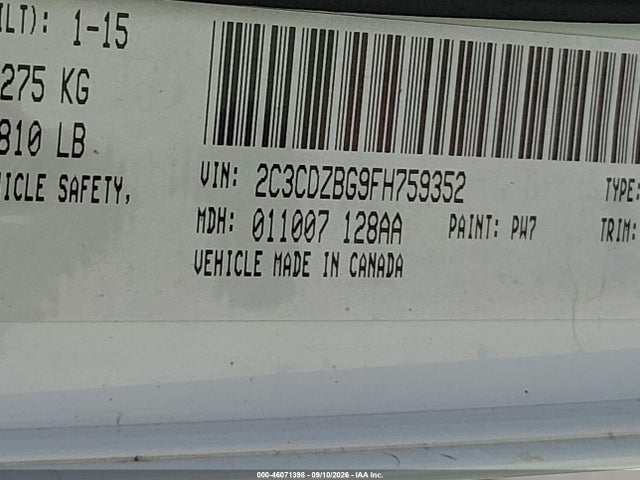 Продаж на аукціоні авто 2015 Dodge Challenger Sxt Plus, vin: 2C3CDZBG9FH759352, номер лоту: 46071398