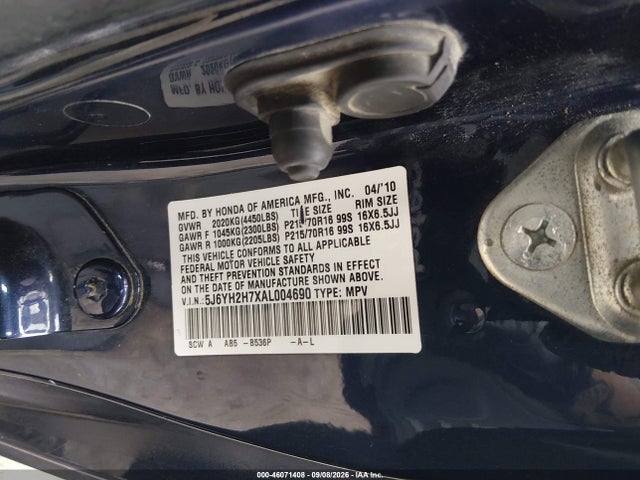46071408 :رقم المزاد ، 5J6YH2H7XAL004690 vin ، 2010 Honda Element Ex مزاد بيع