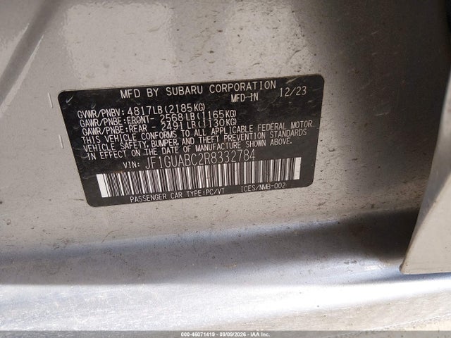 46071419 :رقم المزاد ، JF1GUABC2R8332784 vin ، 2024 Subaru Impreza Base 5-door مزاد بيع