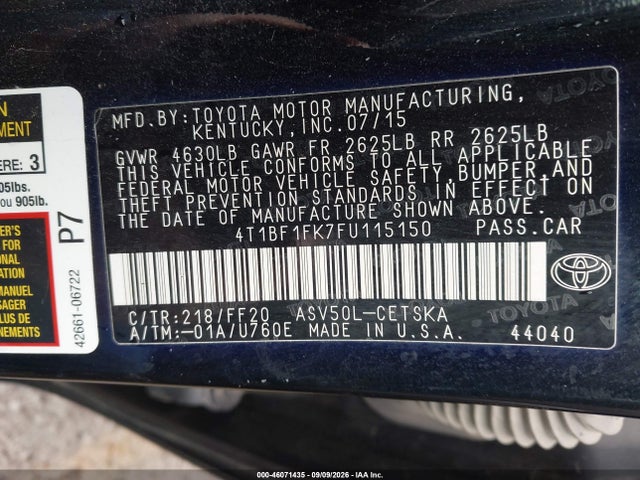 Продаж на аукціоні авто 2015 Toyota Camry Se, vin: 4T1BF1FK7FU115150, номер лоту: 46071435