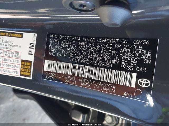 Продажа на аукционе авто 2026 Toyota Corolla Xse, vin: JTDT4MCE7T3529464, номер лота: 46071478