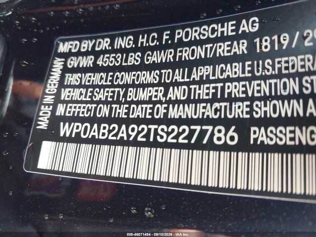 Продаж на аукціоні авто 2026 Porsche 911 Carrera 4 Gts/carrera Gts, vin: WP0AB2A92TS227786, номер лоту: 46071494