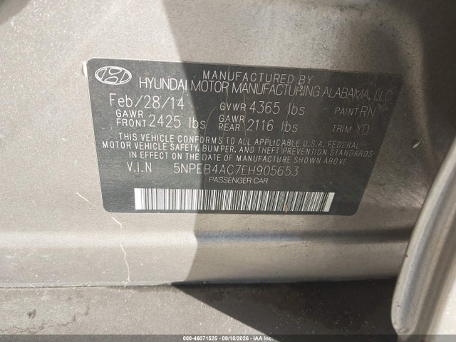 Продажа на аукционе авто 2014 Hyundai Sonata Gls, vin: 5NPEB4AC7EH905653, номер лота: 46071525