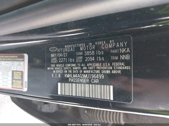 Aukcja sprzedaży 2021 Hyundai Elantra Sel, vin: KMHLM4AG9MU196499, numer aukcji: 46071576