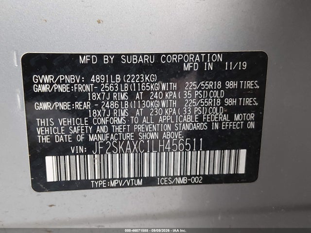 JF2SKAXC1LH456511 Subaru Forester Touring