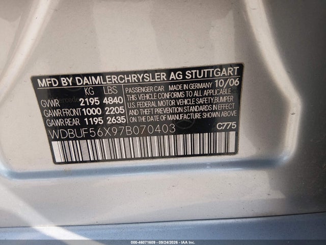 46071609 :رقم المزاد ، WDBUF56X97B070403 vin ، 2007 Mercedes-benz E 350 مزاد بيع