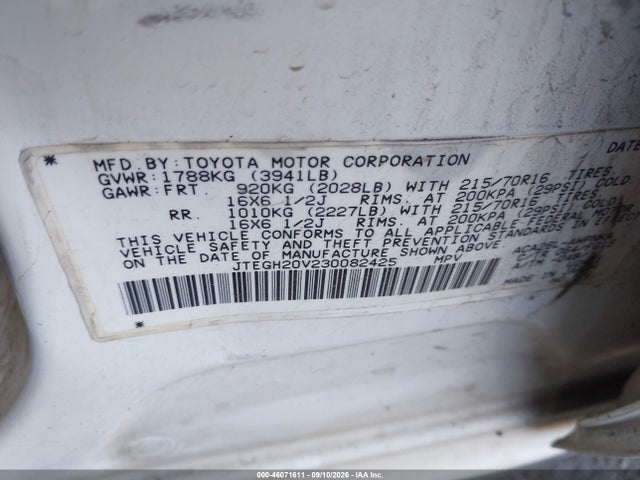 2003 Toyota Rav4 მანქანა იყიდება აუქციონზე, vin: JTEGH20V230082425, აუქციონის ნომერი: 46071611