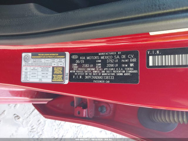 Aukcja sprzedaży 2019 Kia Forte Lxs, vin: 3KPF24AD6KE138133, numer aukcji: 46071617