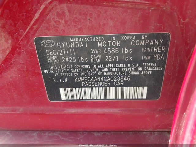 46071654 :رقم المزاد ، KMHEC4A44CA023846 vin ، 2012 Hyundai Sonata Hybrid مزاد بيع