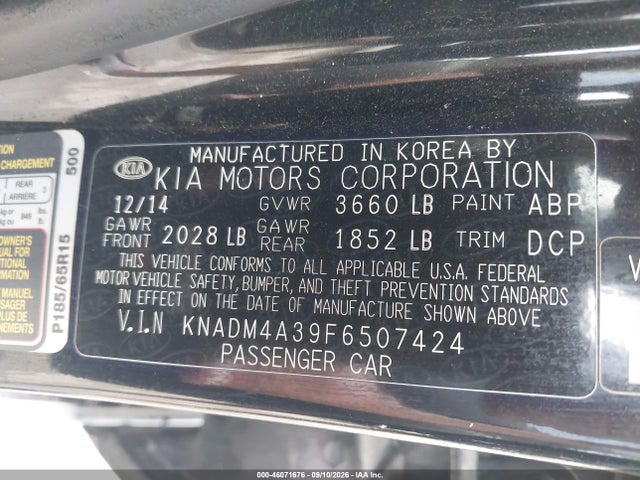 Aukcja sprzedaży 2015 Kia Rio Lx, vin: KNADM4A39F6507424, numer aukcji: 46071676