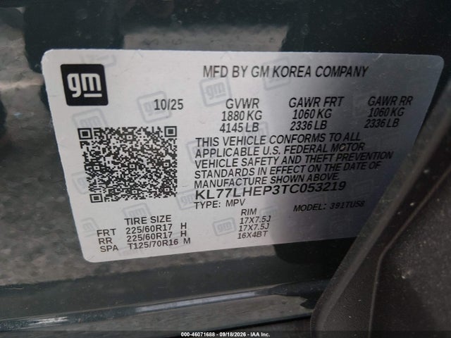 46071688 :رقم المزاد ، KL77LHEP3TC053219 vin ، 2026 Chevrolet Trax Fwd Lt مزاد بيع