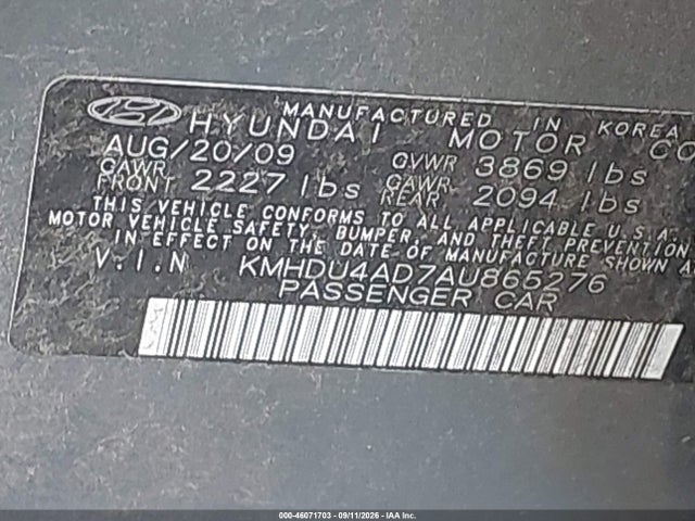 Продаж на аукціоні авто 2010 Hyundai Elantra Gls, vin: KMHDU4AD7AU865276, номер лоту: 46071703