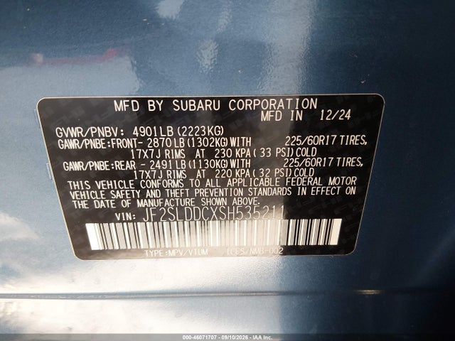 46071707 :رقم المزاد ، JF2SLDDCXSH535211 vin ، 2025 Subaru Forester Premium مزاد بيع