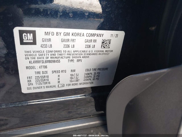 46071727 :رقم المزاد ، KL4MMFSL6MB098455 vin ، 2021 Buick Encore Gx Fwd Essence مزاد بيع