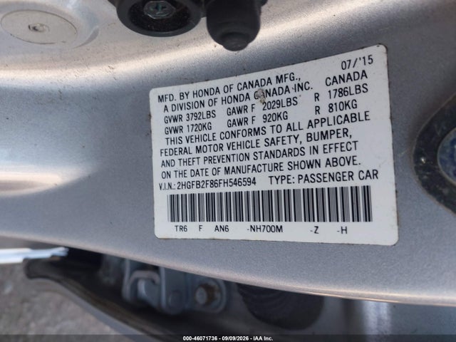 2015 Honda Civic Ex მანქანა იყიდება აუქციონზე, vin: 2HGFB2F86FH546594, აუქციონის ნომერი: 46071736