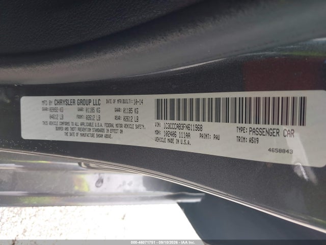 Aukcja sprzedaży 2015 Chrysler 200 Limited, vin: 1C3CCCAB3FN611968, numer aukcji: 46071751