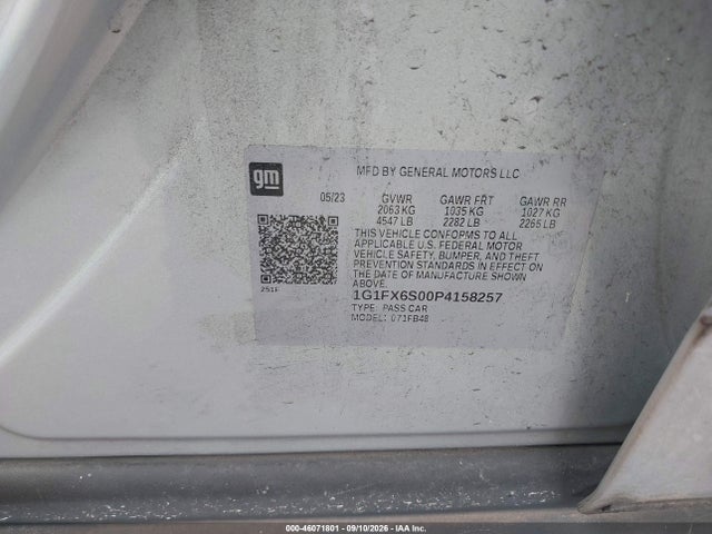 46071801 :رقم المزاد ، 1G1FX6S00P4158257 vin ، 2023 Chevrolet Bolt Ev Fwd 2lt مزاد بيع