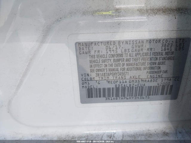 Продаж на аукціоні авто 2017 Nissan Sentra S, vin: 3N1AB7AP6HY345671, номер лоту: 46071819
