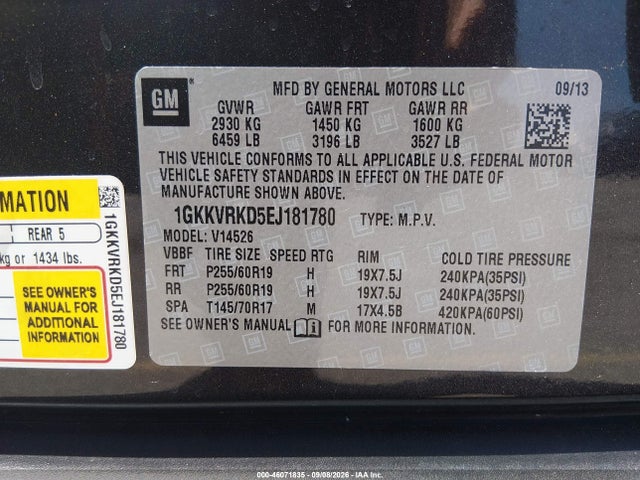 Продаж на аукціоні авто 2014 Gmc Acadia Slt-1, vin: 1GKKVRKD5EJ181780, номер лоту: 46071835