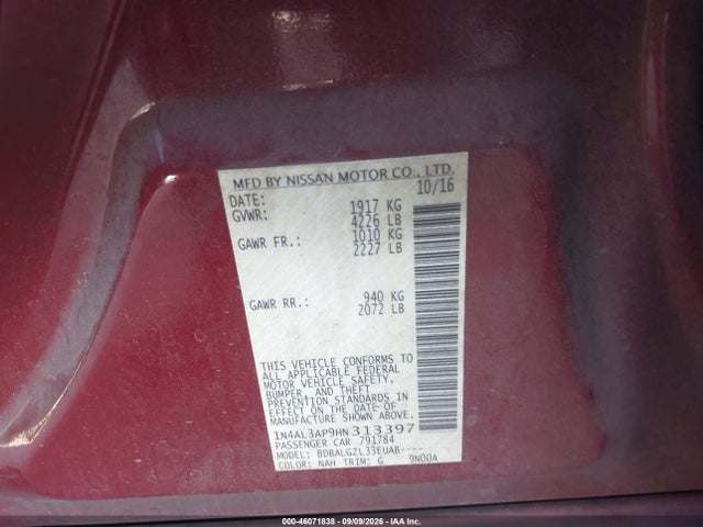 Nissan Altima 2.5 S 2017 1N4AL3AP9HN313397 Image 9
