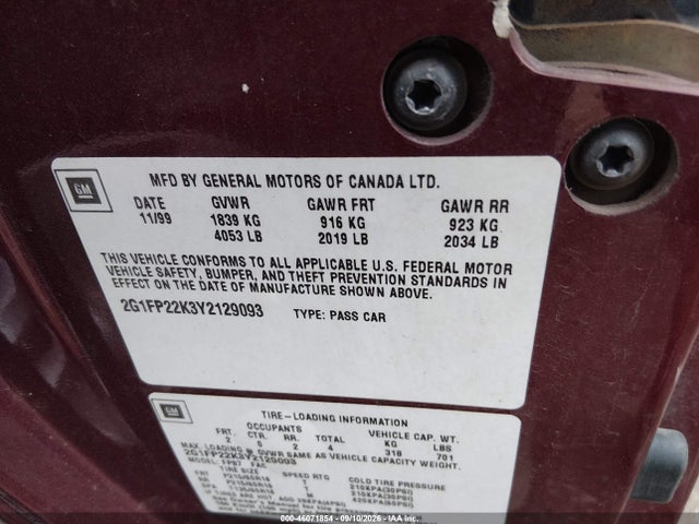 Aukcja sprzedaży 2000 Chevrolet Camaro, vin: 2G1FP22K3Y2129093, numer aukcji: 46071854