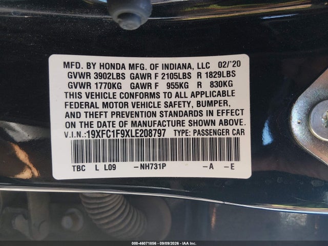 Honda Civic Touring 2020 19XFC1F9XLE208797 Image 9