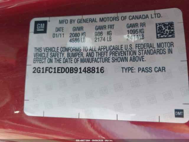 Aukcja sprzedaży 2011 Chevrolet Camaro 2lt, vin: 2G1FC1ED0B9148816, numer aukcji: 46071864