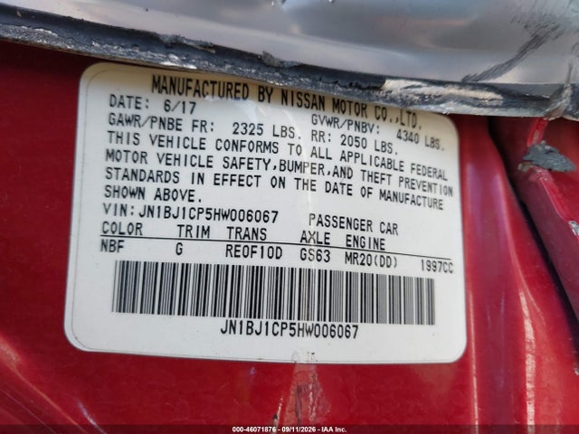 Продаж на аукціоні авто 2017 Nissan Rogue Sport Sl, vin: JN1BJ1CP5HW006067, номер лоту: 46071876