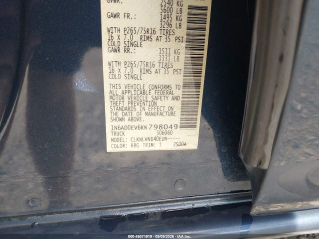 Aukcja sprzedaży 2019 Nissan Frontier Pro-4x, vin: 1N6AD0EV6KN798049, numer aukcji: 46071919