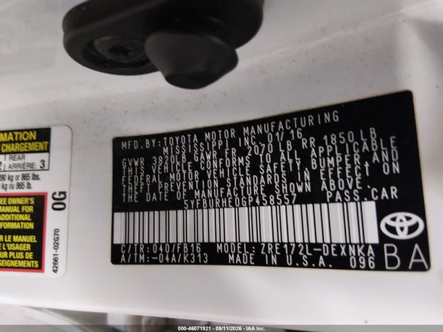 Toyota COROLLA LE 2016 5YFBURHE0GP458557 Image 9