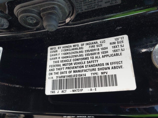 Aukcja sprzedaży 2018 Honda Cr-v Ex-l/ex-l Navi, vin: 7FARW1H82JE010414, numer aukcji: 46071941