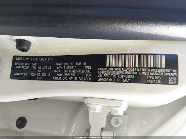 Продажа на аукционе авто 2016 Fiat 500x Easy, vin: ZFBCFYBTXGP468615, номер лота: 46071982