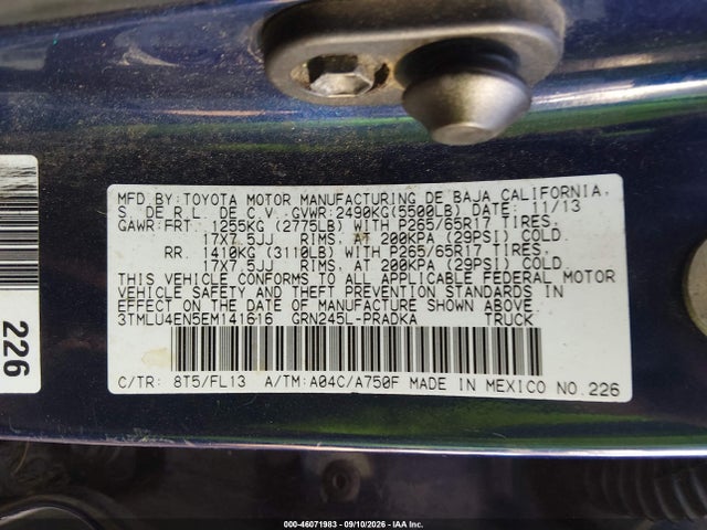 Aukcja sprzedaży 2014 Toyota Tacoma Base V6, vin: 3TMLU4EN5EM141616, numer aukcji: 46071983