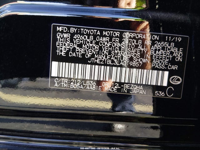Aukcja sprzedaży 2020 Lexus Gs 350 F Sport, vin: JTHEZ1BL3LA019857, numer aukcji: 46071995