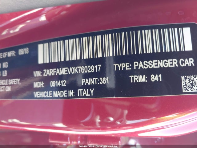 ZARFAMEV0K7602917 Alfa Romeo Giulia Quadrifoglio Rwd