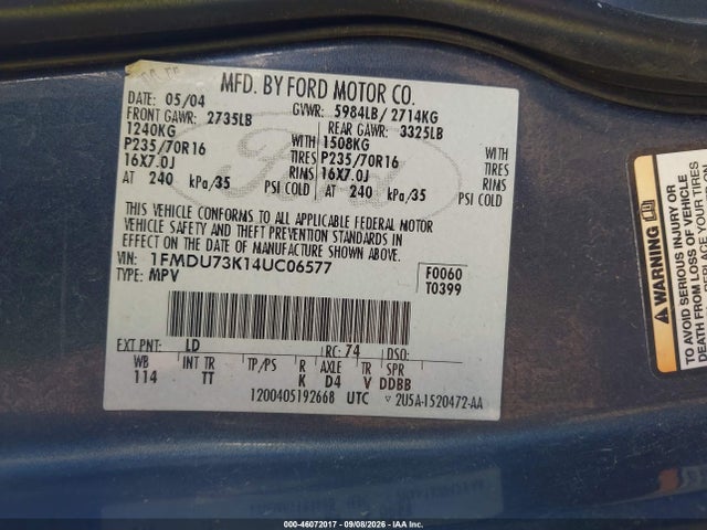 Продажа на аукционе авто 2004 Ford Explorer Nbx/xlt, vin: 1FMDU73K14UC06577, номер лота: 46072017