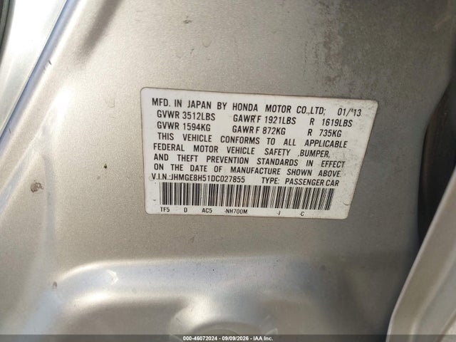 46072024 :رقم المزاد ، JHMGE8H51DC027855 vin ، 2013 Honda Fit Sport مزاد بيع