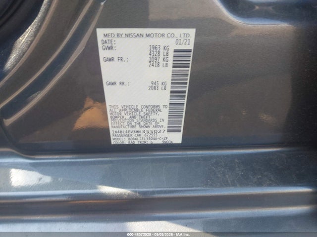 Aukcja sprzedaży 2021 Nissan Altima Sl Fwd, vin: 1N4BL4EV3MN355027, numer aukcji: 46072029