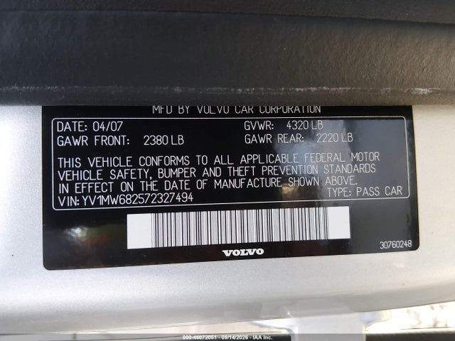 Продажа на аукционе авто 2007 Volvo V50 T5, vin: YV1MW682572327494, номер лота: 46072051
