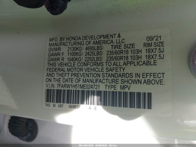 Продаж на аукціоні авто 2021 Honda Cr-v 2wd Ex, vin: 7FARW1H51ME024721, номер лоту: 46072058