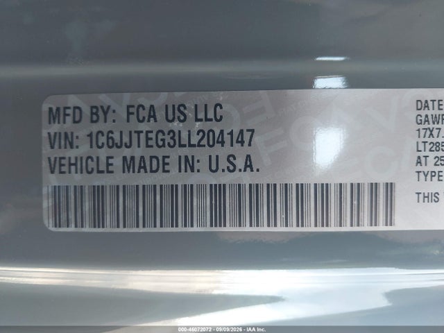Продажа на аукционе авто 2020 Jeep Gladiator Mojave 4x4, vin: 1C6JJTEG3LL204147, номер лота: 46072072