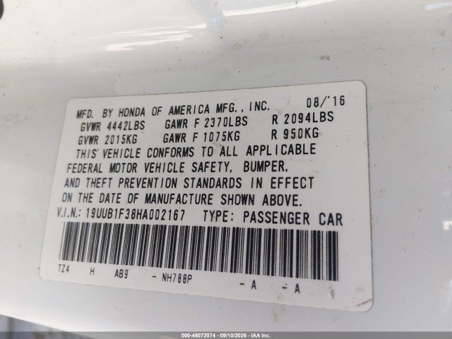 Продаж на аукціоні авто 2017 Acura Tlx, vin: 19UUB1F38HA002167, номер лоту: 46072074