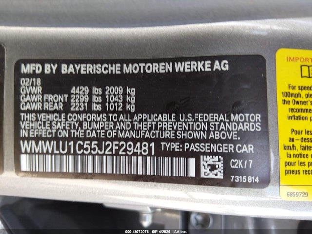 Aukcja sprzedaży 2018 Mini Clubman Cooper, vin: WMWLU1C55J2F29481, numer aukcji: 46072076