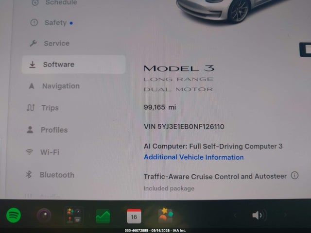 5YJ3E1EB0NF126110 Tesla Model 3 Long Range Dual Motor All-wheel Drive