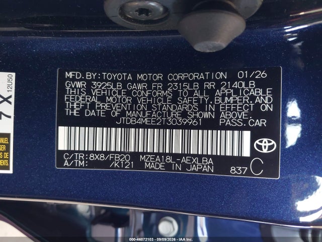 JTDB4MEE2T3039961 Toyota COROLLA LE