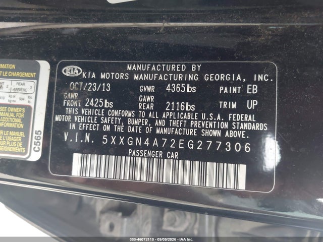 Aukcja sprzedaży 2014 Kia Optima Ex, vin: 5XXGN4A72EG277306, numer aukcji: 46072110