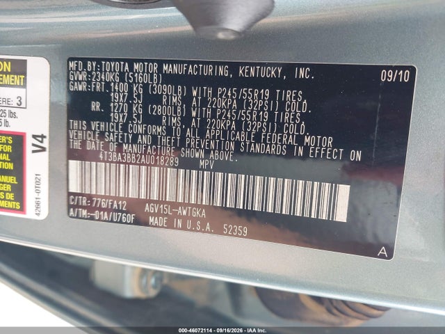 Продажа на аукционе авто 2010 Toyota Venza, vin: 4T3BA3BB2AU018289, номер лота: 46072114