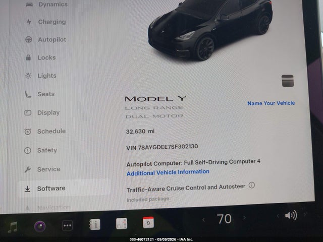 46072121 :رقم المزاد ، 7SAYGDEE7SF302130 vin ، 2025 Tesla Model Y Long Range Dual Motor All-wheel Drive مزاد بيع